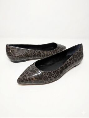 Talbots Pointed Toe Leopard Print Flats Womens Size 6.5 W Made In Brazil Brown
